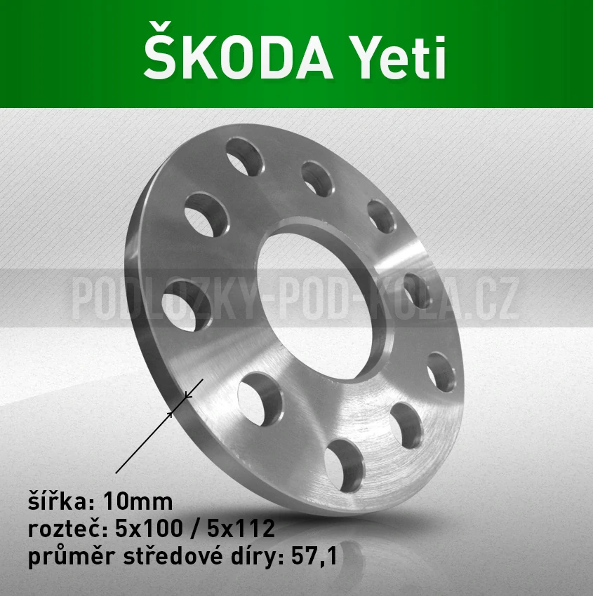 Rozšiřovací podložka ŠKODA Yeti, šíře 10mm, rozteč 5x112, střed 57,1 - průchozí, 1ks