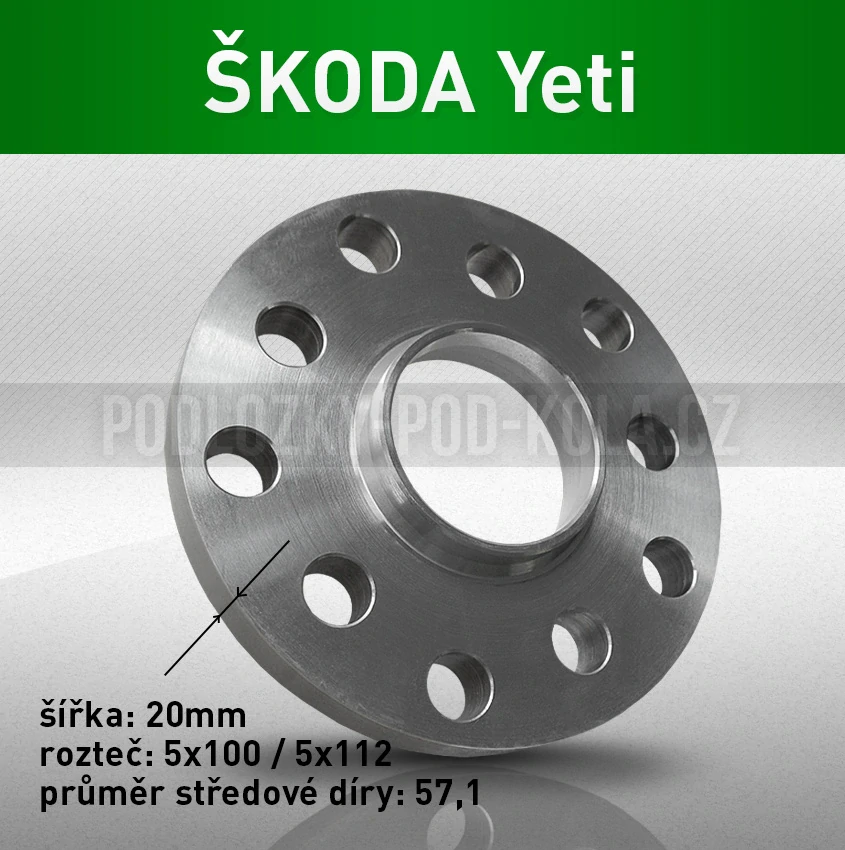 Rozšiřovací podložka ŠKODA Yeti, šíře 20mm, rozteč 5x112, střed 57,1 - průchozí, 1ks