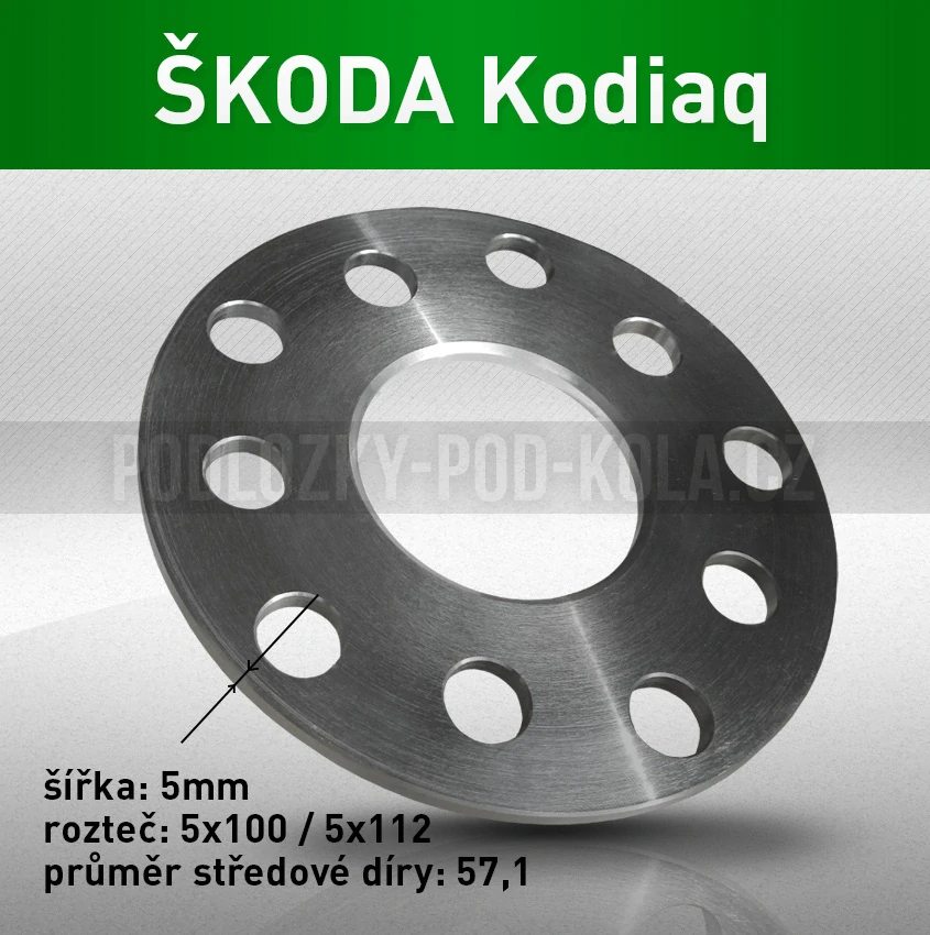 Rozšiřovací podložka ŠKODA Kodiaq, šíře 5mm, rozteč 5x112, střed 57,1 - průchozí, 1ks