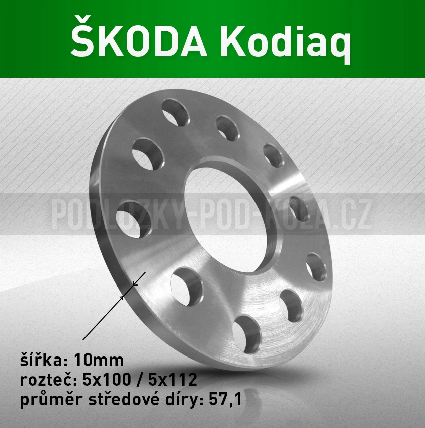Rozšiřovací podložka ŠKODA Kodiaq, šíře 10mm, rozteč 5x112, střed 57,1 - průchozí, 1ks