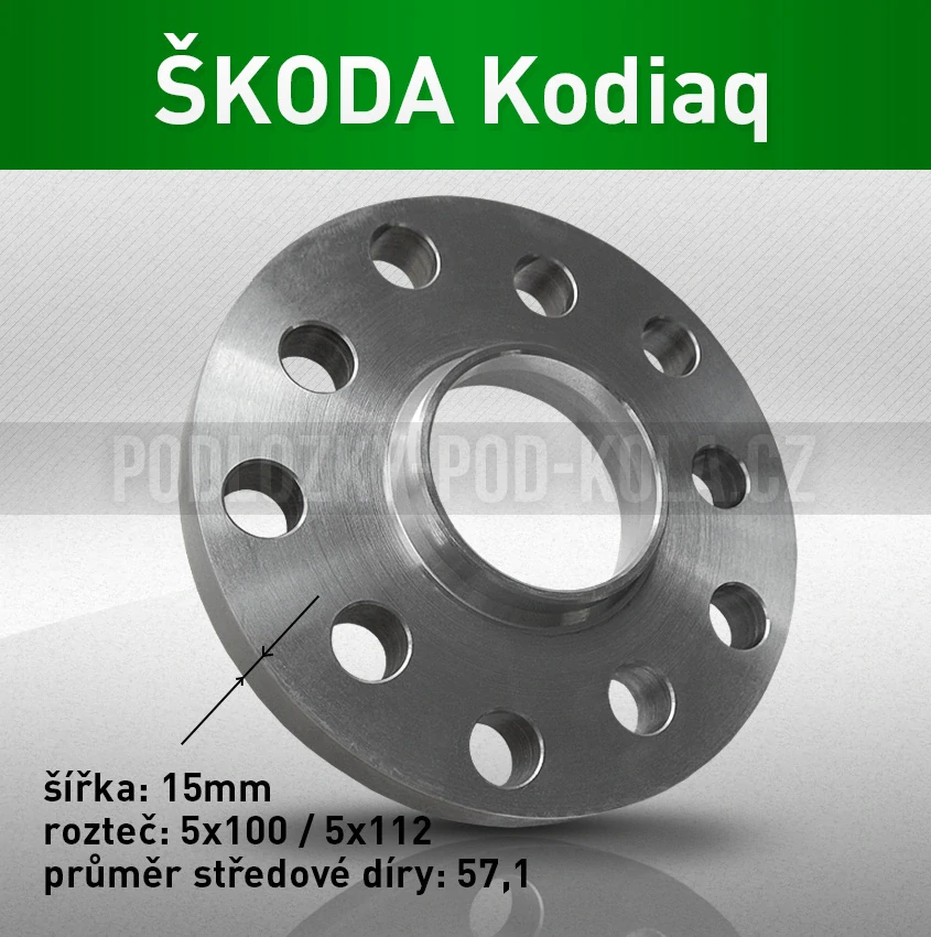 Rozšiřovací podložka ŠKODA Kodiaq, šíře 15mm, rozteč 5x112, střed 57,1 - průchozí, 1ks