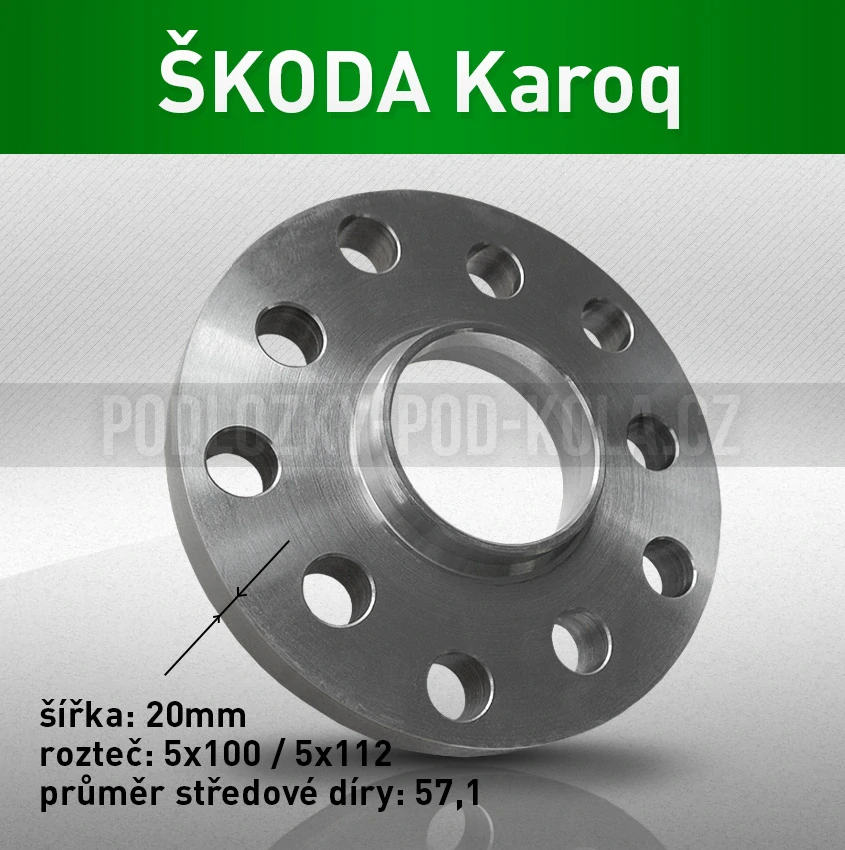 Rozšiřovací podložka ŠKODA Karoq, šíře 20mm, rozteč 5x112, střed 57,1 - průchozí, 1ks