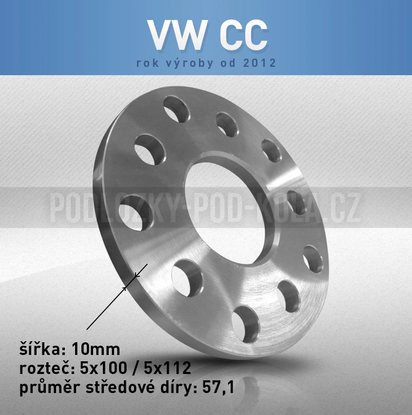 Rozšiřovací podložka VW CC, šíře 10mm, rozteč 5x112, střed 57,1 - průchozí, 1ks