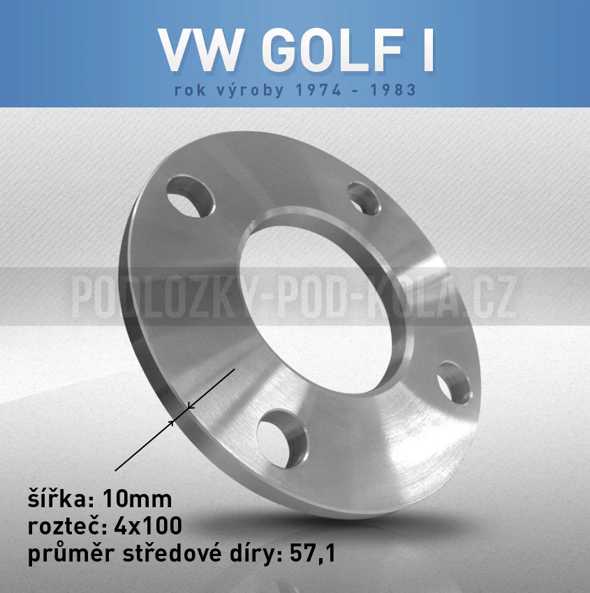 Rozšiřovací podložka VW Golf I, šíře 10mm, rozteč 4x100, střed 57,1 - průchozí, 1ks