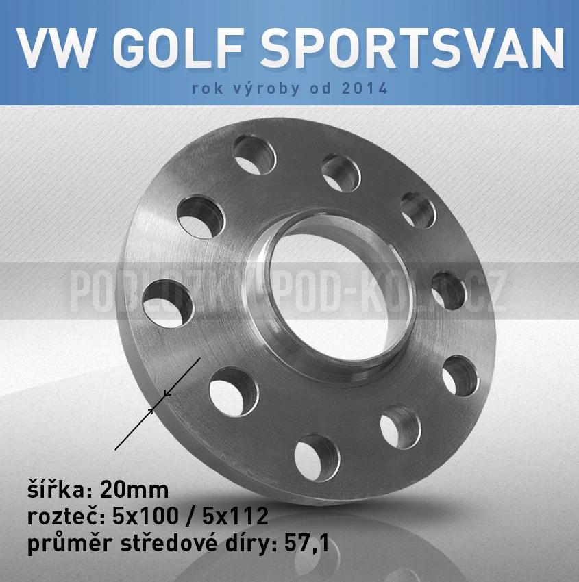 Rozšiřovací podložka VW Golf Sportsvan, šíře 20mm, rozteč 5x112, střed 57,1 - průchozí, 1ks