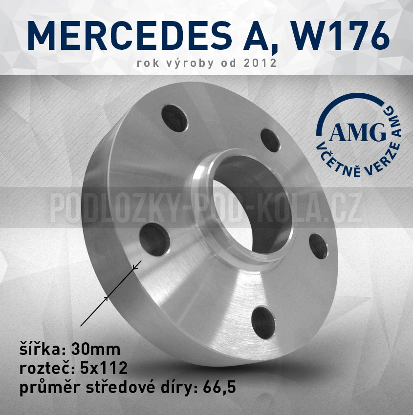 Rozšiř. podložka Mercedes A W176, šíře 30mm, rozteč 5x112, střed 66,5 - průchozí, 1ks