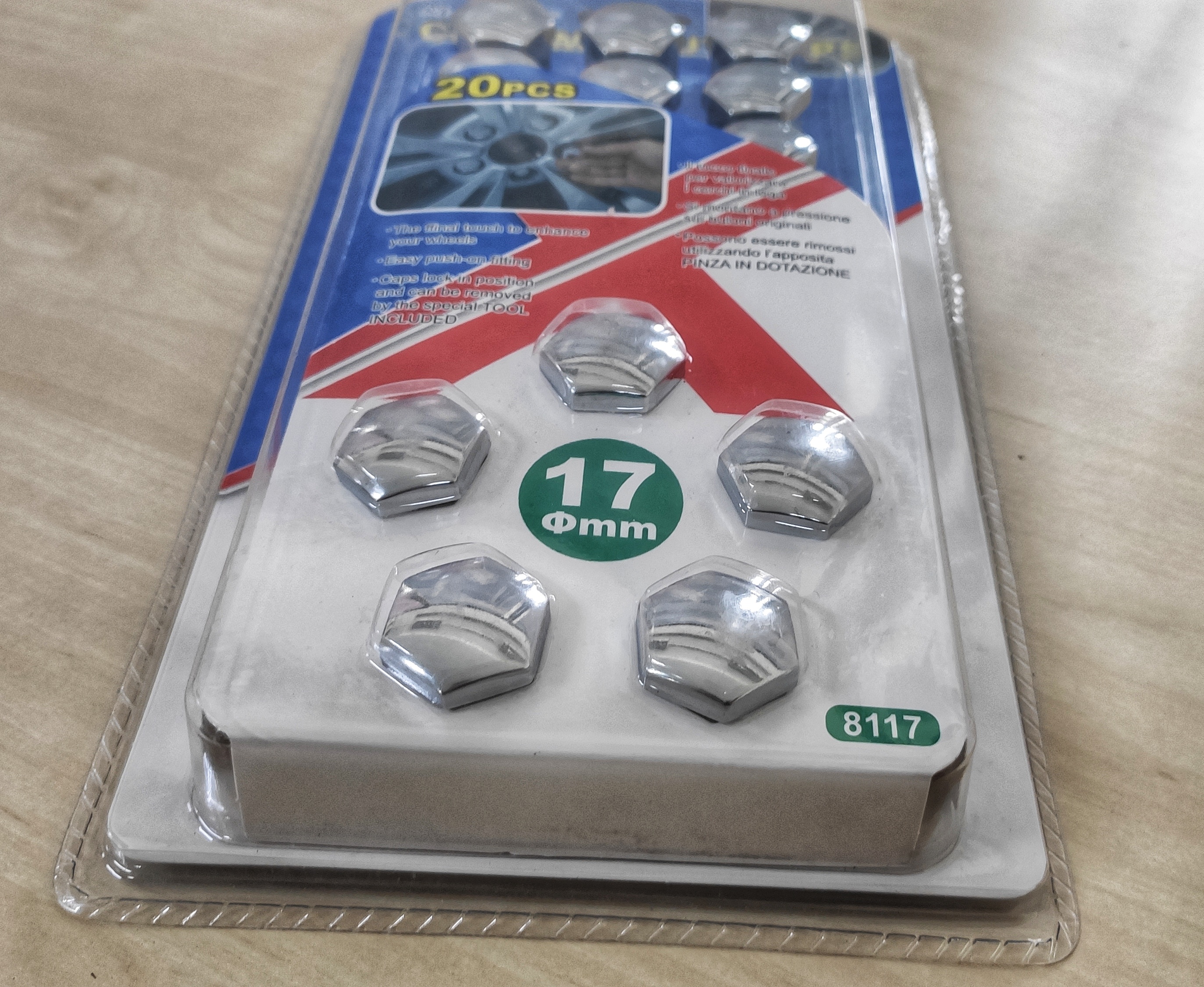 Krytky na šrouby, velikost 17mm, stříbrné, sada 20ks