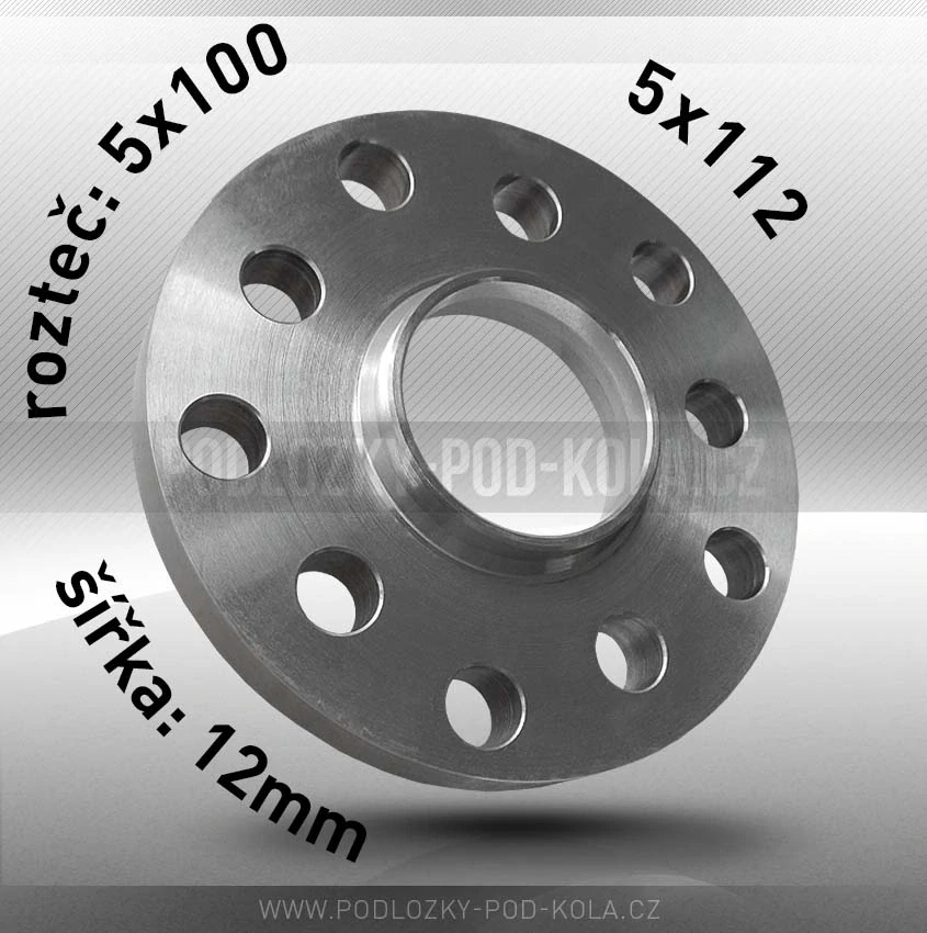 Rozšiřovací podložka, šíře 12mm, rozteč 5x100 - průchozí, 1ks