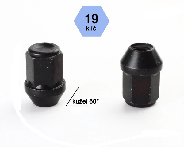 Kolová matice M14x1,5mm, kužel, zavřená prodloužená, černá klíč 19, pozink