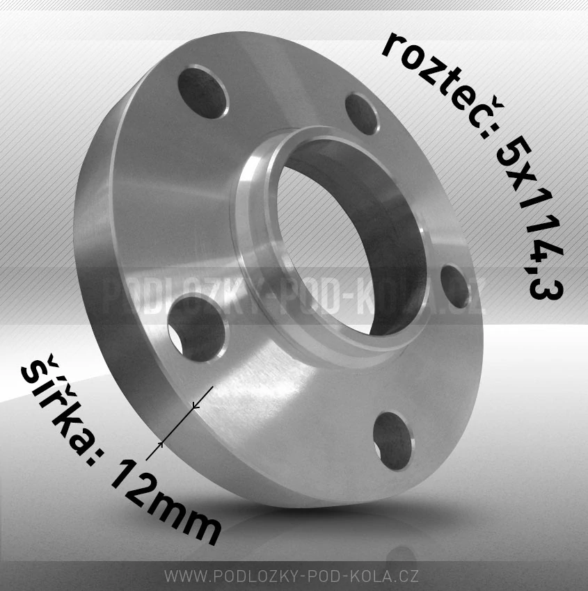 Rozšiřovací podložka, šíře 12mm, rozteč 5x114,3 - průchozí, 1ks 