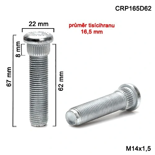 Kolový svorník M14x1,5x62 tisícihran průměr 16,5mm 