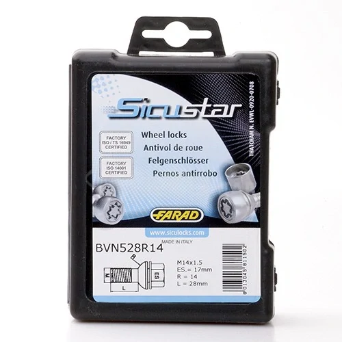  Bezpečnostní šrouby M14x1,5x28, koule R14, klíč 17, černé, SICUSTAR 