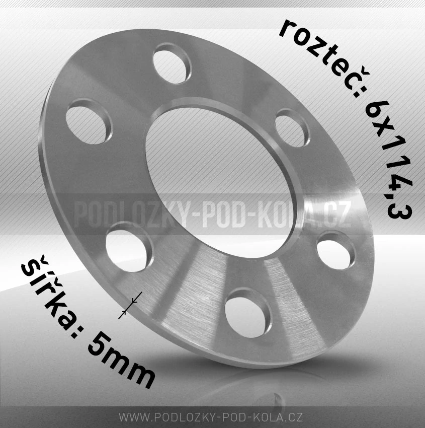 Rozšiřovací podložka, šíře 5mm, rozteč 6x114,3 - průchozí, 1ks