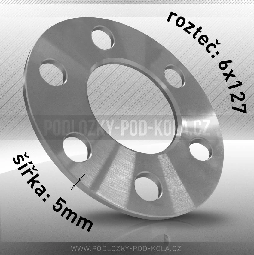 Rozšiřovací podložka, šíře 5mm, rozteč 6x127 - průchozí, 1ks