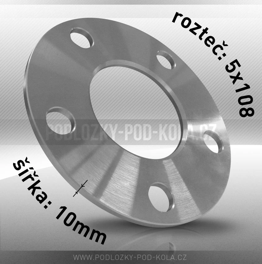 Rozšiřovací podložka, šíře 10mm, rozteč 5x108 - průchozí, 1ks