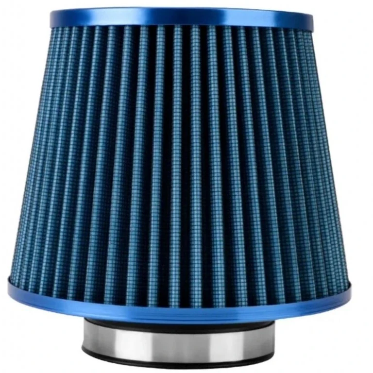 Sportovní vzduchový filtr - univerzální oboustranný, barva modrá, průměr vstupu 77mm