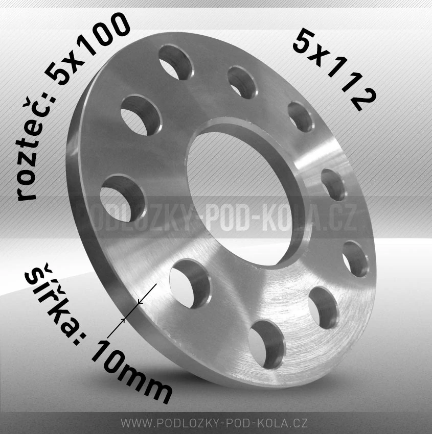 Rozšiřovací podložka, šíře 10mm, rozteč 5x112 - průchozí, 1ks