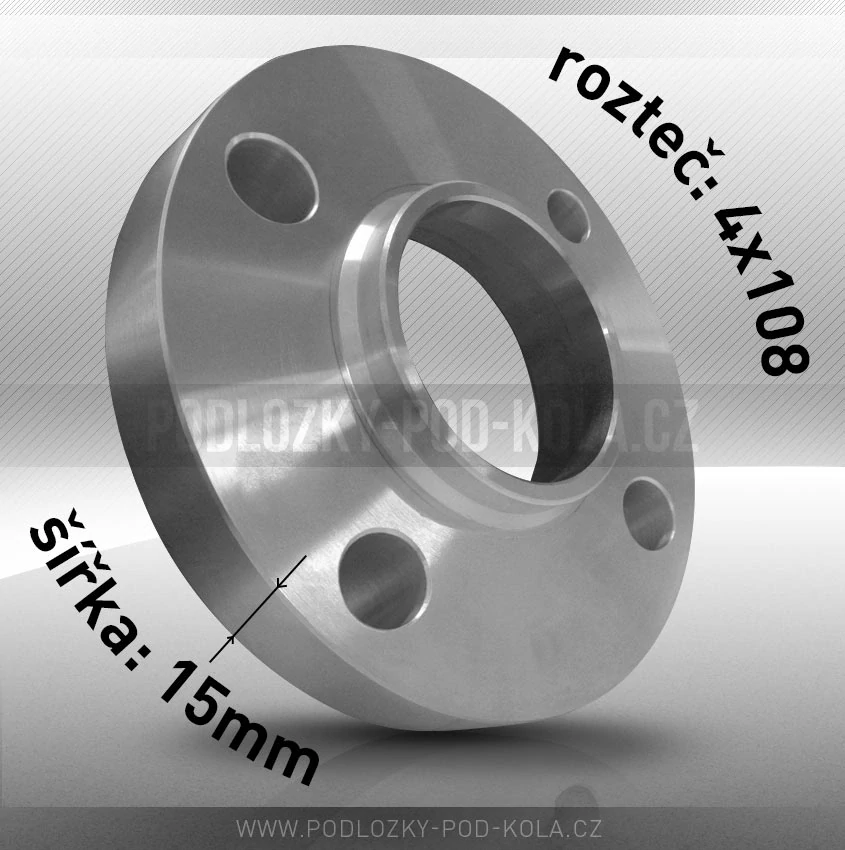 Rozšiřovací podložka, šíře 15mm, rozteč 4x108 - průchozí, 1ks