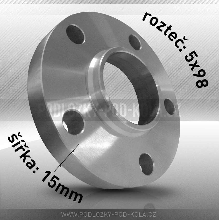 Rozšiřovací podložka, šíře 15mm, rozteč 5x98 - průchozí, 1ks