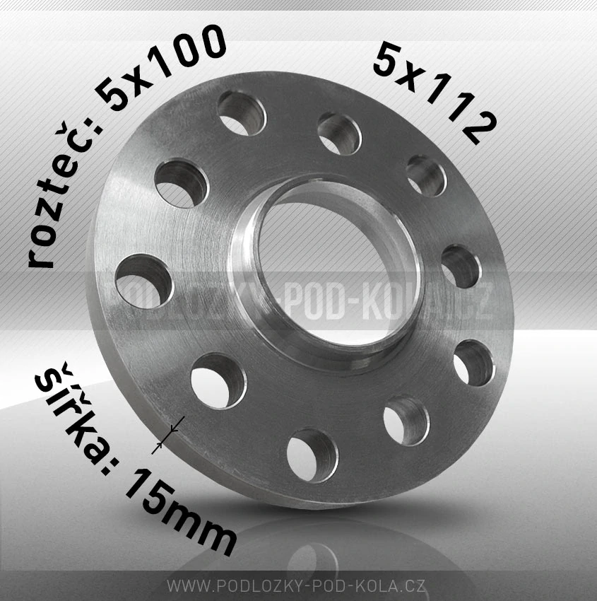 Rozšiřovací podložka, šíře 15mm, rozteč 5x112 - průchozí, 1ks 