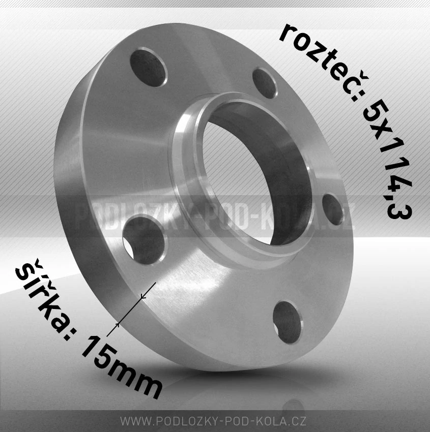 Rozšiřovací podložka, šíře 15mm, rozteč 5x114,3 - průchozí, 1ks
