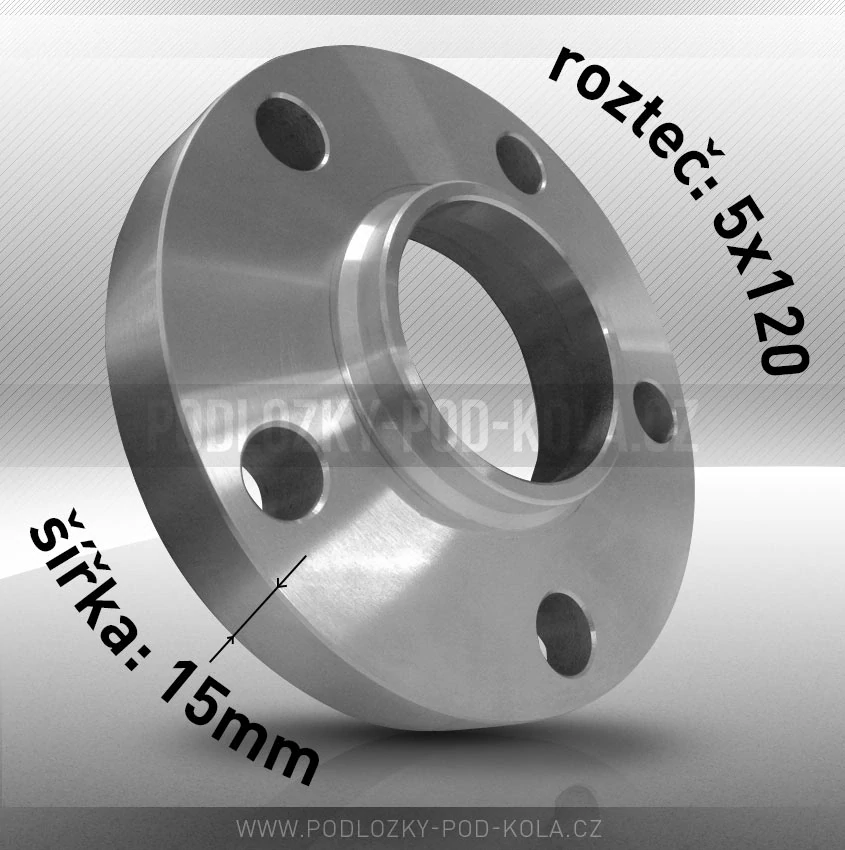 Rozšiřovací podložka, šíře 15mm, rozteč 5x120 - průchozí, 1ks 