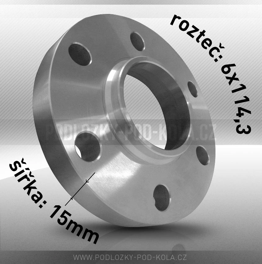Rozšiřovací podložka, šíře 15mm, rozteč 6x114,3 - průchozí, 1ks