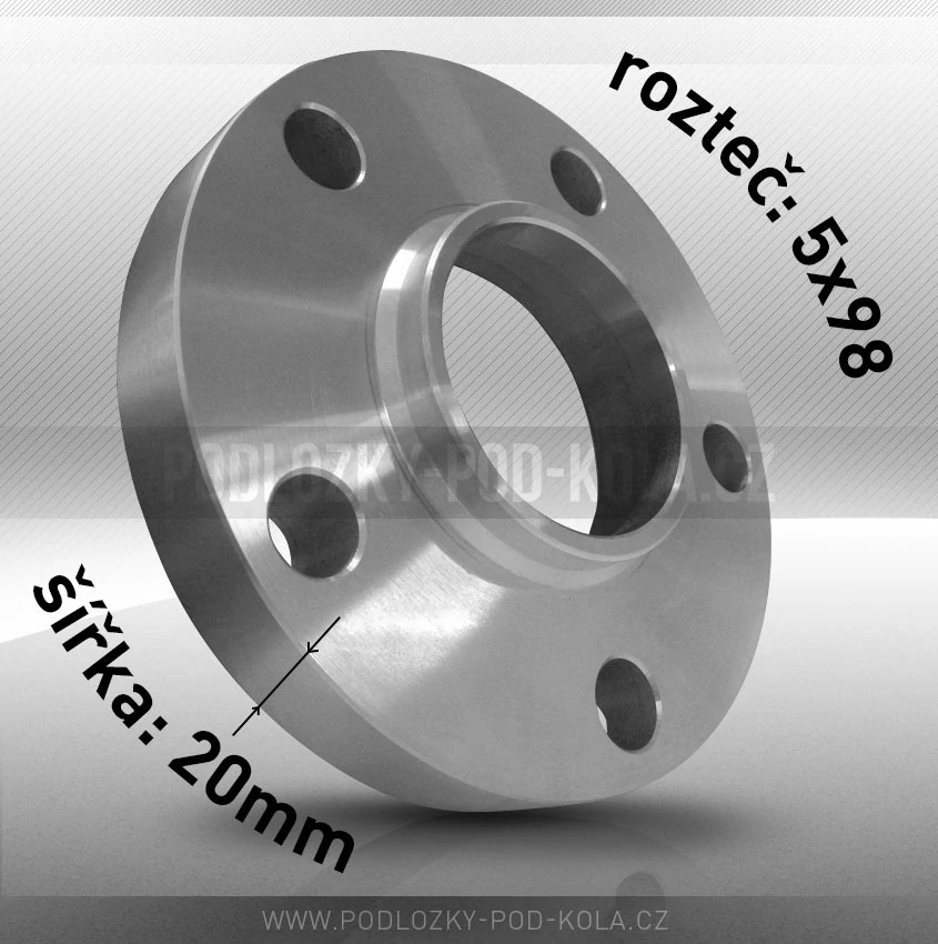 Rozšiřovací podložka, šíře 20mm, rozteč 5x98 - průchozí, 1ks 