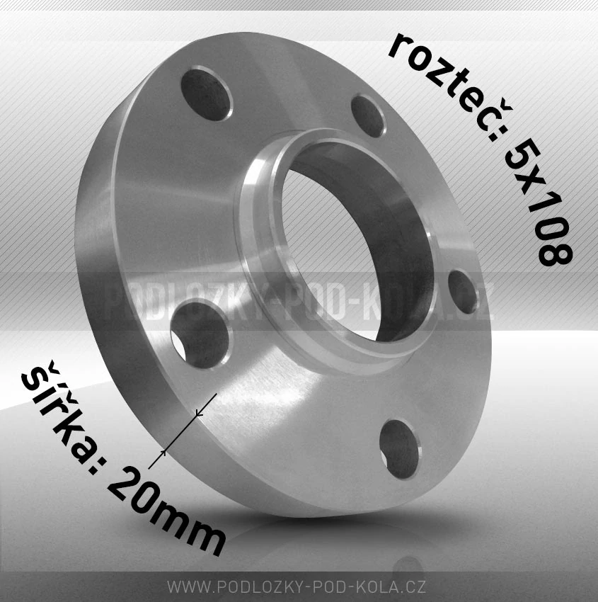 Rozšiřovací podložka, šíře 20mm, rozteč 5x108 - průchozí, 1ks 