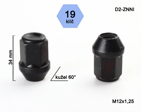 Kolová matice M12x1,25mm, dosedací plocha kužel, zavřená, klíč 19, černý pozink