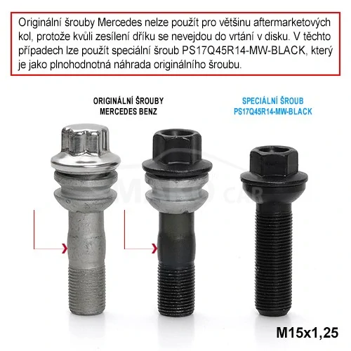 Kolový šroub M15x1,25x66 koule R14 pohyblivá, klíč 17, stříbrný