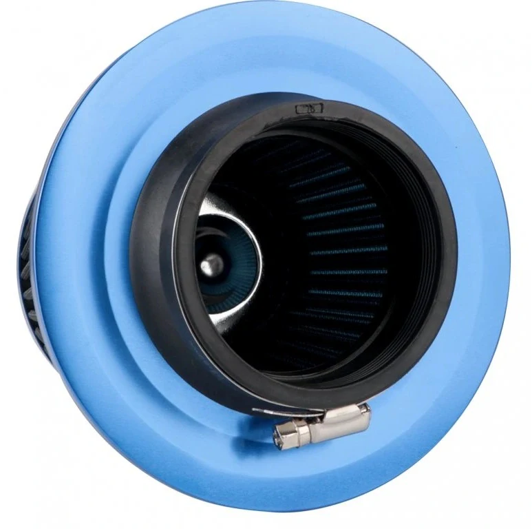 Sportovní vzduchový filtr - univerzální oboustranný, barva modrá, průměr vstupu 77mm