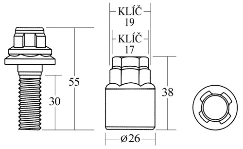 Zajišťovací šrouby M-BLOCKY M12x1,25x36mm, plochá s podložkou, klíč 17/19