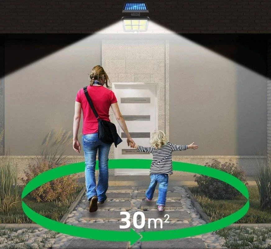 LED solární světlo - reflektor 120 COB LED s modulárním solárním panelem, pohybový a soumrakový senzor, s dálkovým ovládáním