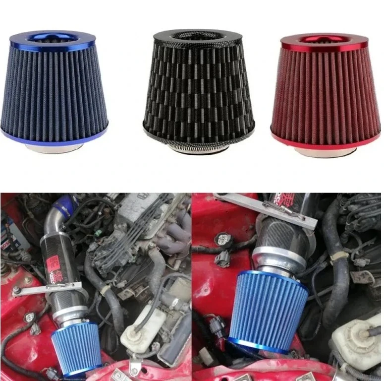 Sportovní vzduchový filtr - univerzální oboustranný, barva modrá, průměr vstupu 77mm