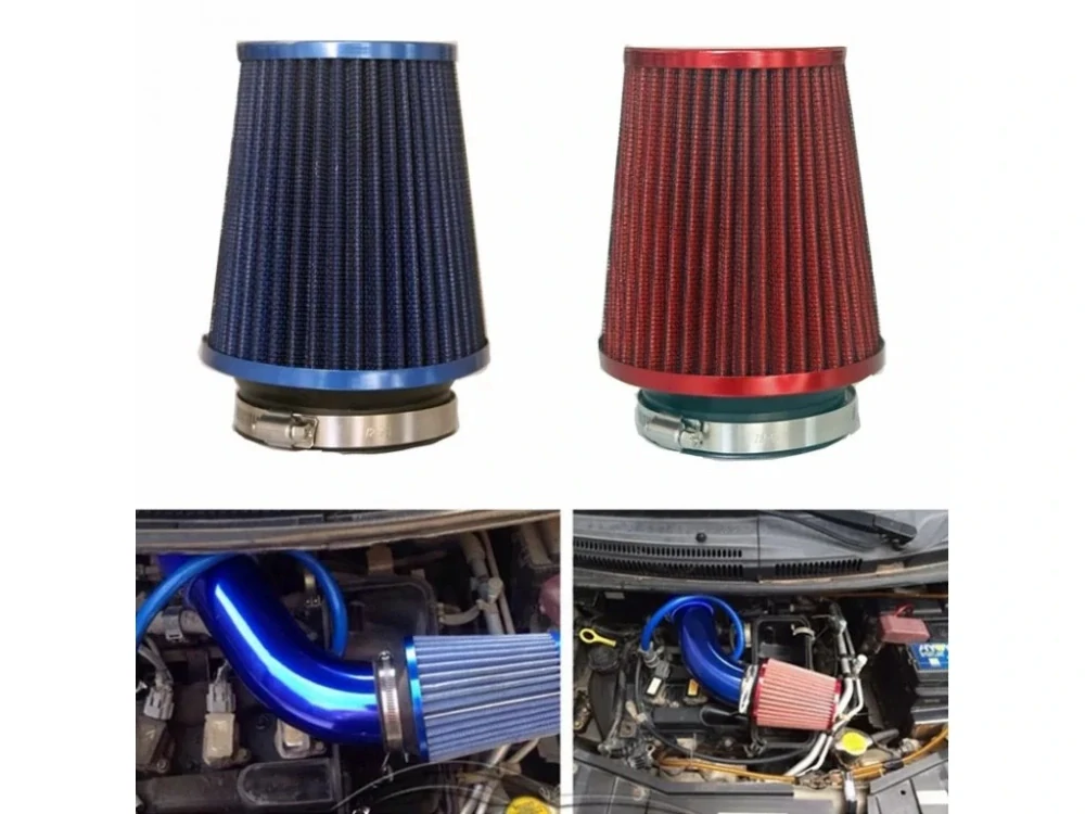 Sportovní vzduchový filtr - universální, barva červená, průměr vstupu 76mm