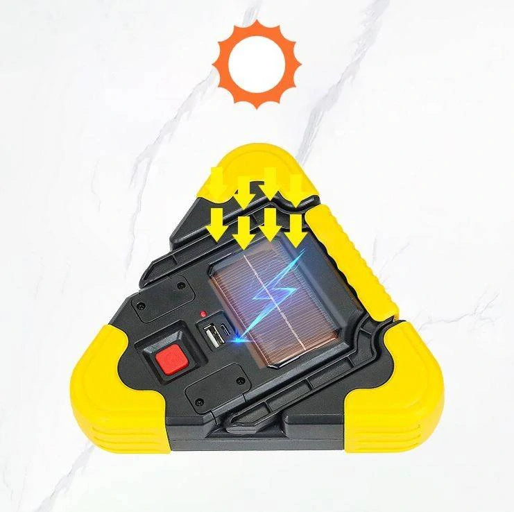 LED svítilna - baterka, 3x LED výstražný trojúhelník s powerbankou a solárním panelem