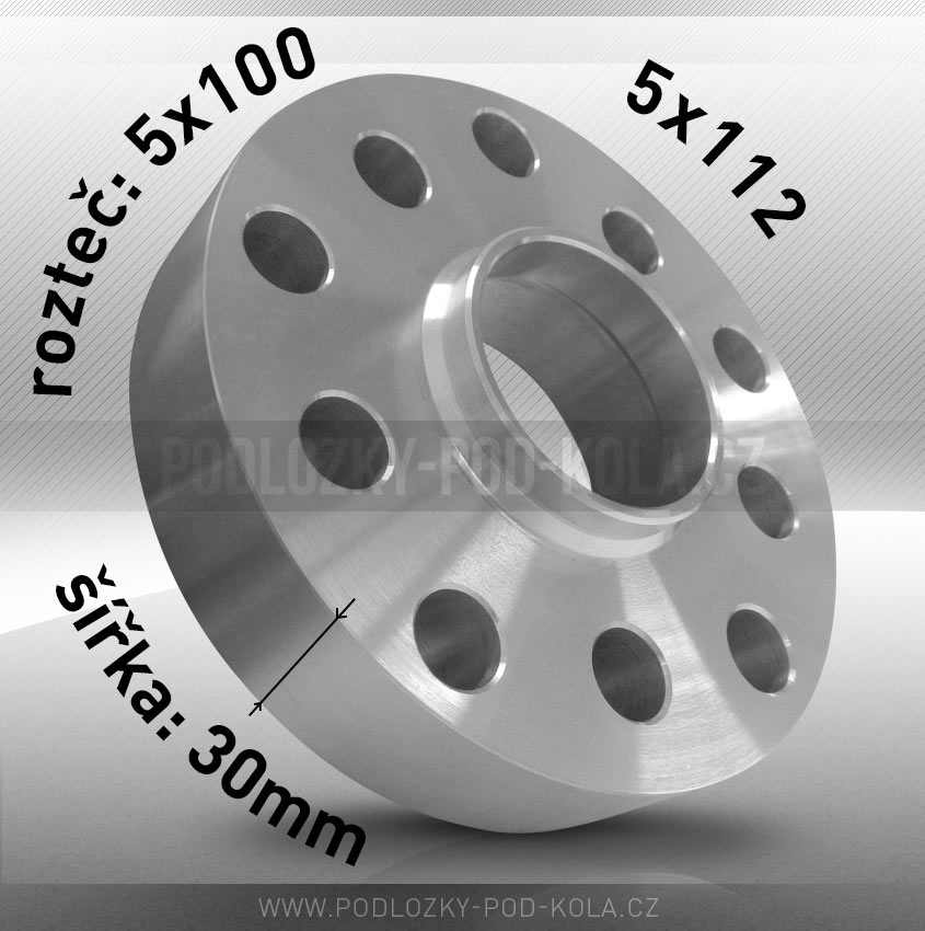 Rozšiřovací podložka, šíře 30mm, rozteč 5x100 - průchozí, 1ks 