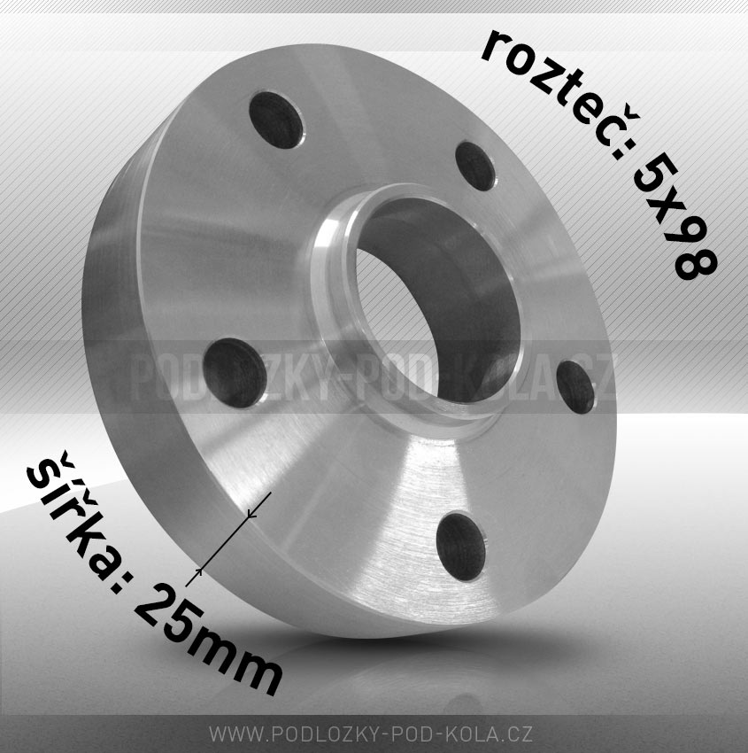 Rozšiřovací podložka, šíře 25mm, rozteč 5x98 - průchozí, 1ks 