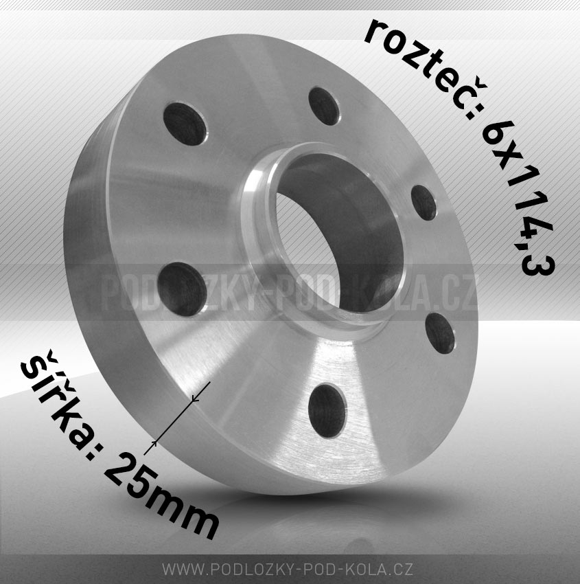 Rozšiřovací podložka, šíře 25mm, rozteč 6x114,3 - průchozí, 1ks 